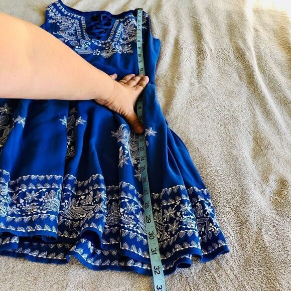 NWOT Bebe Blue High Waist Fit and Flare Embroidered Dress - Picture 16 of 16